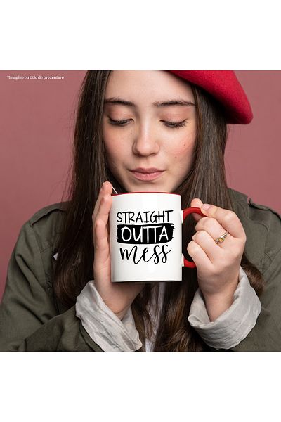 StoryGift Romania Mug with the message in English "Straight outta mess" - straight out of the mess with Man, Cu, STG.