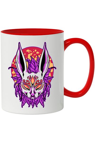 StoryGift Romania Mug With Mask, Rabbit, Leaves, Circle, Spots, Fantasy, Fire, Multicolor 330 ml, Wax, With ,STG
