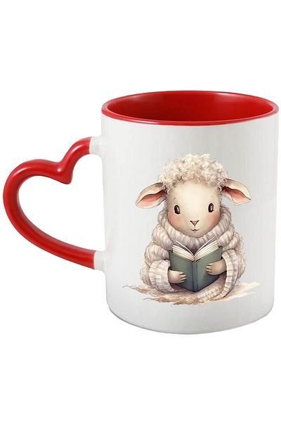 StoryGift Romania Mug with a sheep dressed in thick clothing reading | illustration | book | reading | learn, With ,STG