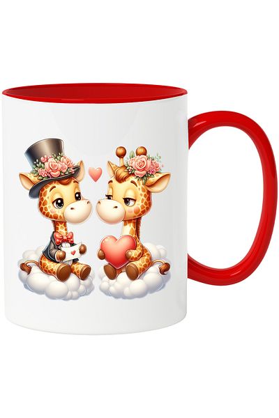 StoryGift Romania Mug with 2 giraffes sitting on clouds | illustration | letter | envelope | flowers |, With ,STG