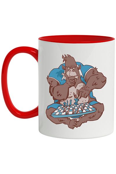 StoryGift Romania Mug With Monkey, Monster, Chess, Pieces, Game, Board, Multicolor 330 ml, Ceramic with, With, STG