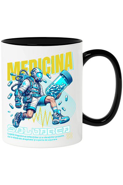 StoryGift Romania Mug Medicine saving humanity healthy man with pills, 330ml, Ceramic with Handle, With, STG