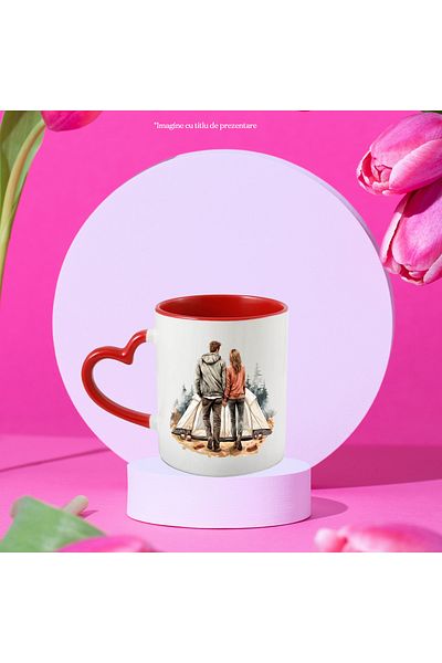 StoryGift Romania Mug with a woman and a man camping | illustration | forest | holding hands, With ,STG.