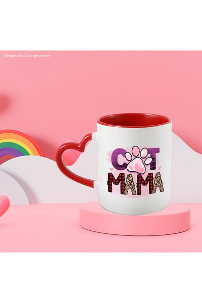 StoryGift Romania Mug with the message "Cat mom", cat mom, pink background, paw, illustration, maternal, With,STG.