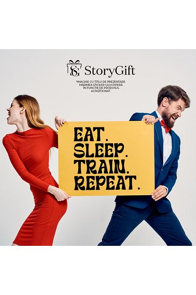StoryGift Romania Sticker Label 40CM Exterior with the text "Eat. Sleep. Train. Repeat." - eat sleep travel