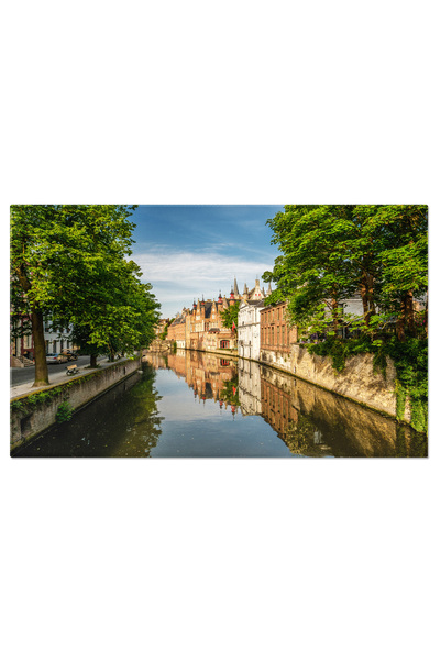 StoryGift Romania Tablou Canvas Peisaj Urban Bruges Cu Canalul De Apa Strazi Inguste Si Case Traditionale, Desco