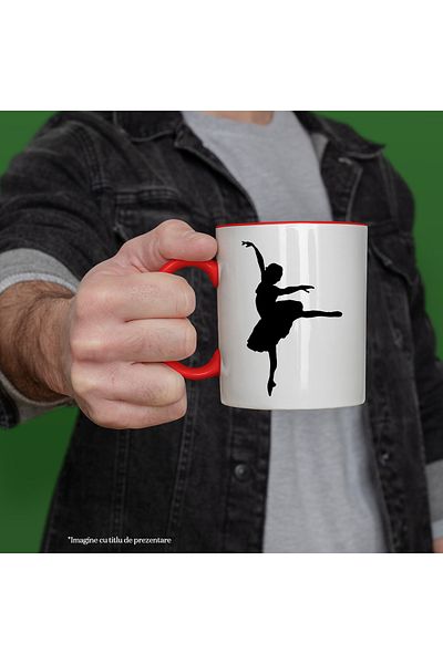 StoryGift Romania Mug with a dancing girl - ballerina ballet with Red Handle, With Red Handle STG, STG