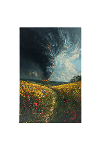 StoryGift Romania Tablou Canvas: Tornadă De Fum Pornit De La Focul Îndepărtat Ploaia Stinge Incendiul Dintre Flor