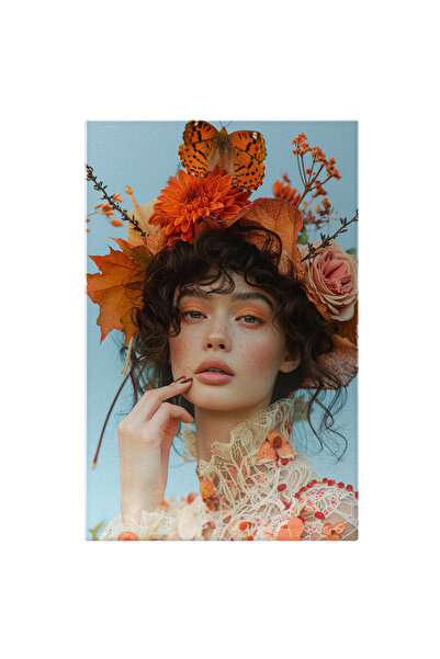 StoryGift Romania Tablou Canvas Autumn Woman, Femeie Cu Palarie Din Frunze Si...