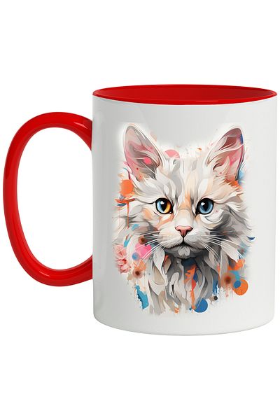 StoryGift Romania Cat Mug, Geometric, Abstract Illustration, Eyes, Polka Dots, Multicolor 330 ml, With ,STG