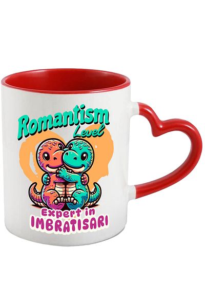StoryGift Romania Dinosaurs hug romance love family mug, 330ml, Ceramic with Linen Handle, With, STG.