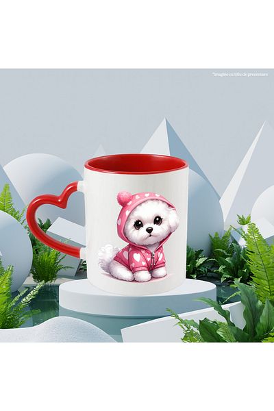 StoryGift Romania Mug with a white puppy | illustration | has a hoodie with hearts | furry and, With ,STG.
