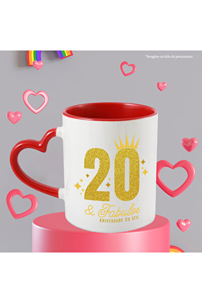 StoryGift Romania Cana aniversare 20 ani, petrecere, distractie, 330ml, Ceramica cu Maner Inima Ro, Cu ,STG