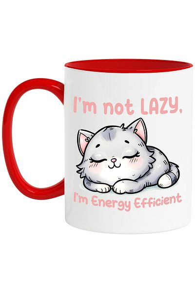 StoryGift Romania Mug with a sleeping kitty with the message "I'm not lazy, I'm energy efficient", , With ,STG