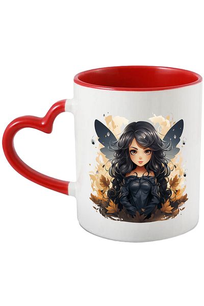 StoryGift Romania Mug with a cute girl, illustration, black wings, black dress, falling leaves,, With ,STG