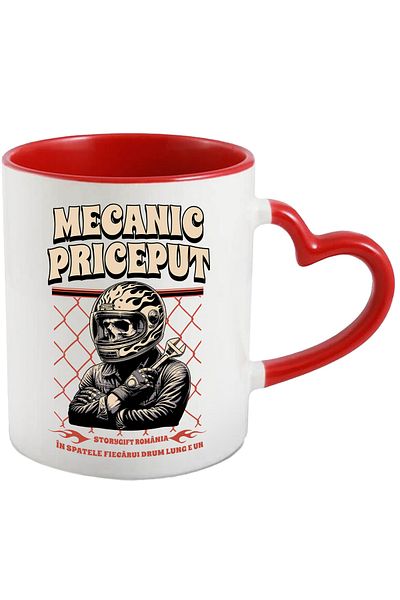 StoryGift Romania Skeleton Mug With Motorcycle Helmet Text Skillful Mechanic, 330ml, Ceramic with Ini Handle, With,STG.