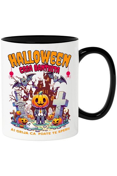 StoryGift Romania Mug with Pumpkin Head Man Text Hallowen Haunted House Be Careful It Might Get You Washed, With ,STG