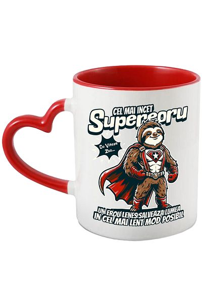 StoryGift Romania Slowest Superhero Mug, Save the World Slowly, 330ml, Ceramic with Heart Handle, With,STG.