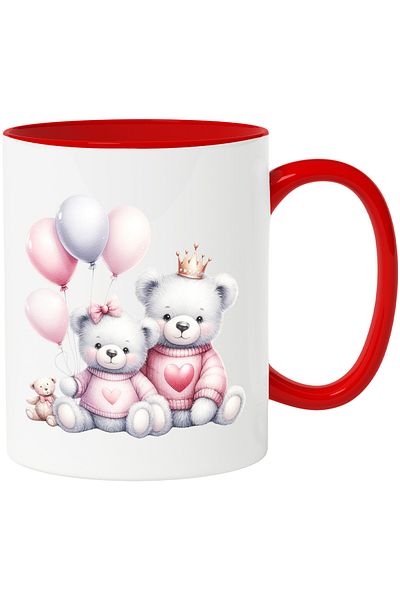 StoryGift Romania Mug with a teddy bear and a bear | illustration | colorful balloons | crown | happy birthday, With ,STG
