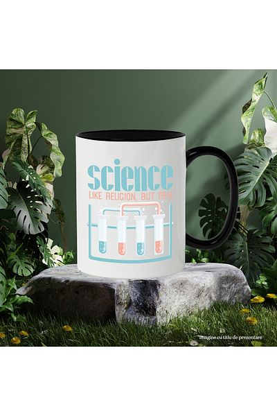 StoryGift Romania Mug With Message In English Science Like Religion But Real, Test Tubes, Multicolor 33, With