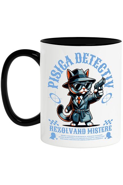 StoryGift Romania Detective Cat Mug Solving Mysteries - Sherlock Cat, 330ml, Ceramic with Handle, With, STG