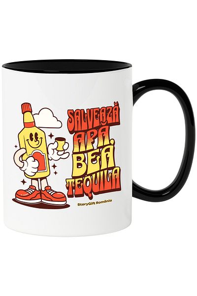 StoryGift Romania Save Water Mug, Drink Tequila Happy Funny Bottle, 330ml, Ceramic with N Handle, With ,STG