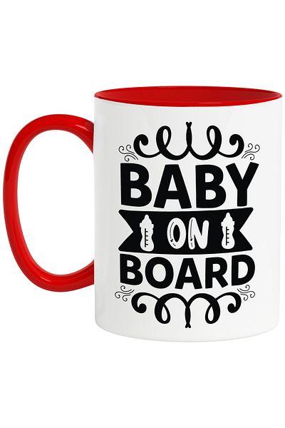 StoryGift Romania Mug with the text in English "Baby on board" - baby on board bottles with Handle R, Cu, STG.