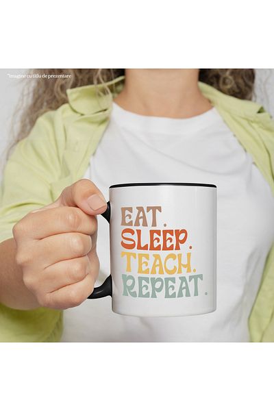 StoryGift Romania Mug with the message "Eat. Sleep. Teach. Repeat." - eat sleep teach repeat with Man, With