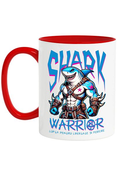 StoryGift Romania Mug with Strong and Furious Shark with Weapons and Claw Text Fight For Freedom And, With ,STG