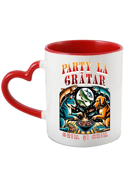 StoryGift Romania Party Mug at the Animal Farm Together Family, 330ml, Ceramic with Heart Handle Ro, Cu, STG