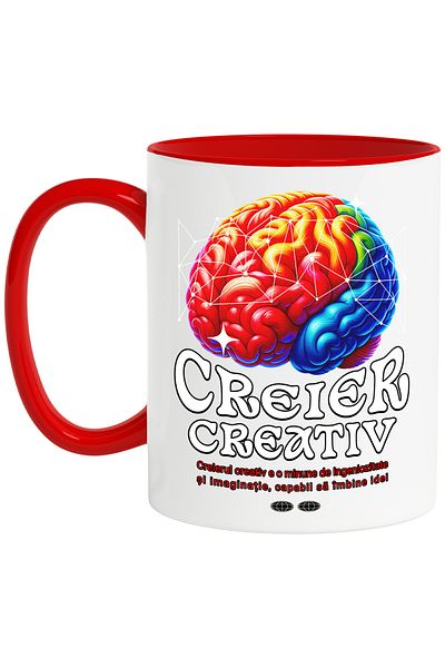 StoryGift Romania Mug Brain Creative intelligence genius mind miracle, 330ml, Ceramic with Red Handle, With ,STG