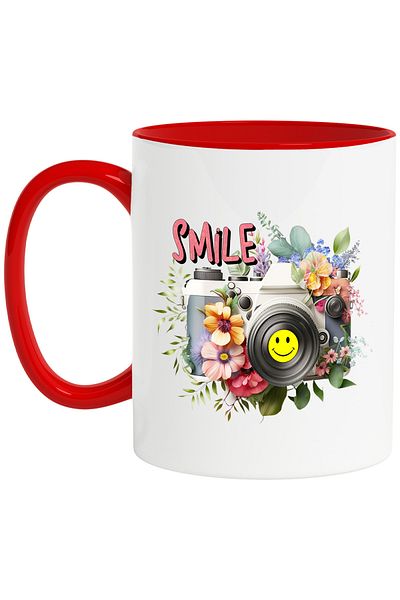 StoryGift Romania Camera mug with the message "Smile", illustration, activity, smile, With,STG