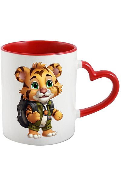 StoryGift Romania Mug with an explorer tiger | illustration | green eyes | equipped | schoolbag | pre, With, STG