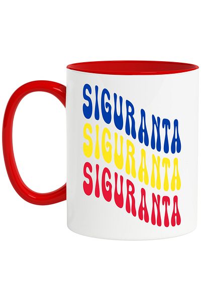 StoryGift Romania Mug with the word "Safety", in the colors of the Romanian flag, red, yellow, blue, with STG