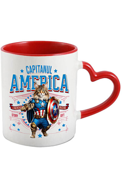 StoryGift Romania Maine Coon Cat Mug in Captain America Costume with Cape, Night Hero, With ,STG