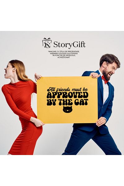 StoryGift Romania Exterior Sticker With A Kitten And The Message "All Friends Must Be Cat Approved"