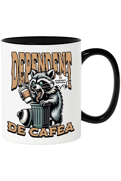 StoryGift Romania Nervous Raccoon Mug Text Coffee Addicted Funny Animal, 330ml, Ceramic with Handle, With ,STG