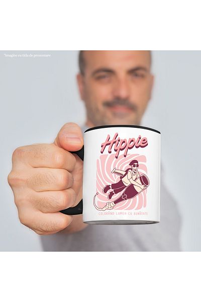 StoryGift Romania Hippie Mug Coloring the World with Kindness Man on a Rocket, 330ml, Ceramic with N Handle, With, STG.