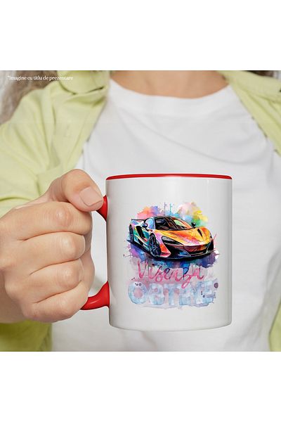 StoryGift Romania Mug With Message Dream It, Sports Car, Watercolor, Multicolor 330 ml, Ceram, With ,STG