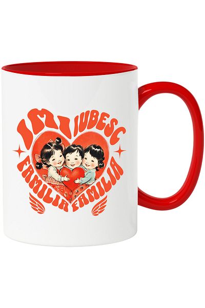 StoryGift Romania Mug with Three Children Heart Love Text I Love My Family Brothers, Ceramic, 330ML, With ,STG