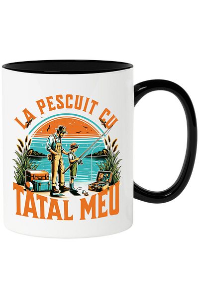 StoryGift Romania Mug with Father and Son Fishing in the Nature Pond, Over Text Fishing with My Father,, With ,STG.