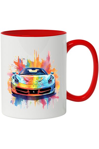 StoryGift Romania Sports Car Mug, Watercolor, Ferrari, Splash Watercolor, Multicolor 330 ml, C, Cu,STG