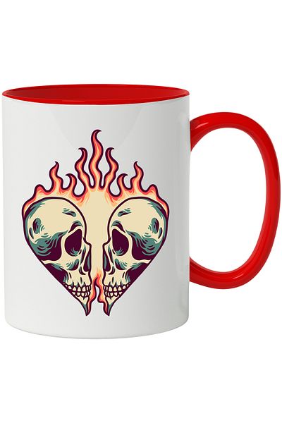 StoryGift Romania Mug With Skulls, Heart, Flames, Couple, Love, Symmetrical, Multicolor 330 ml, Wax, With ,STG
