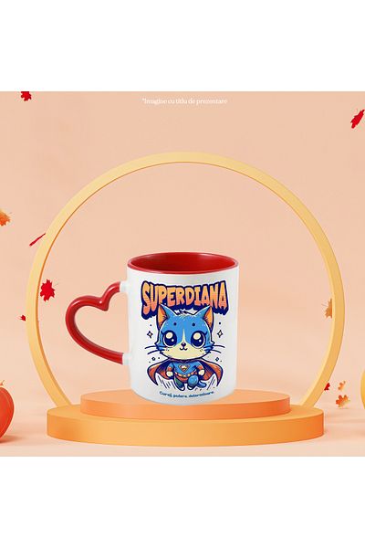 StoryGift Romania Super Diana Mug, Superhero, Flying Cat, 330ml, Ceramic with Red Heart Handle, With ,STG