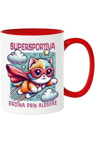 StoryGift Romania Super Sports Mug, Superhero, Heroine By Choice, 330ml, Ceramic with Red Handle, With ,STG