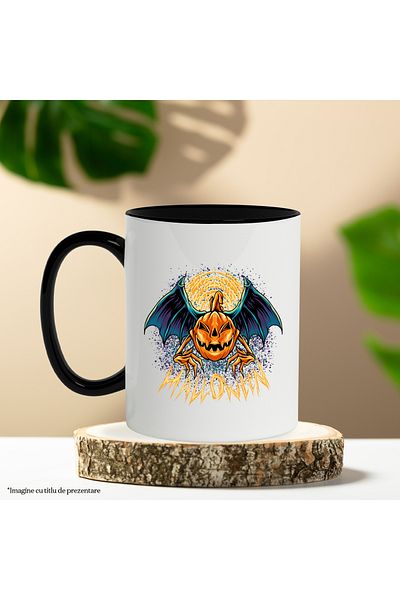 StoryGift Romania Halloween Mug: Pumpkin, Moon, Claws, Hands, Wings, Bat, Multicolor 330 m, With ,STG