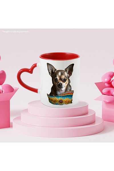 StoryGift Romania Cana Cu Chihuahua Maro, Animale, Rase De Caini,ceramica, 330ml, Cu Maner Inima R, Cu ,stg