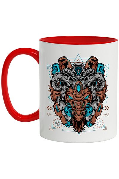 StoryGift Romania Mug With Tap Head, Horns, Beard, Mecha, Robot, SF, Multicolor 330 ml, Ceramic, With ,STG