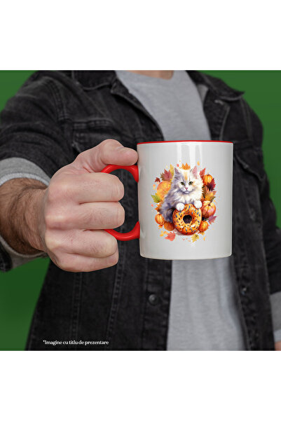 StoryGift Romania Cat Mug, Dobleci, Leaves, Autumn, Donut, Glaze, Multicolor 330 ml, Ce, Cu, STG
