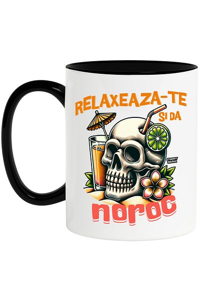 StoryGift Romania Relax and good luck skull cocktail relaxation mug, 330ml, Ceramic with Handle, With,STG.